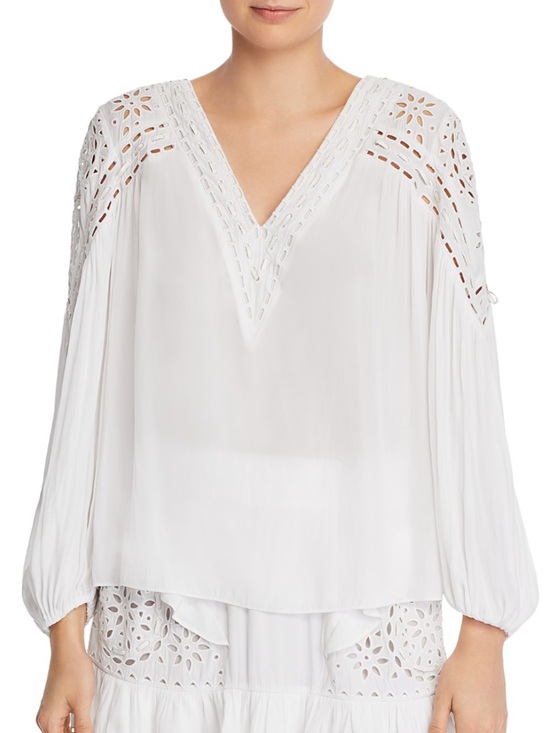 Ramy Brook Tops - Ramy Brook Komi Eyelet Elegant Long Sleeve V Neck White Top Size Small